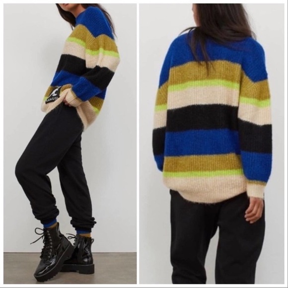 H&m x Kangol Fuzzy Striped Oversized Sweater Size Medium - Picture 3 of 13